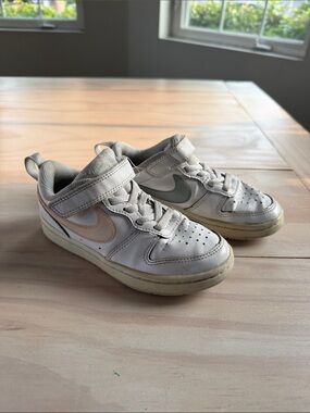 Nike Kids White Sneakers with Pink & Gray Swooshes